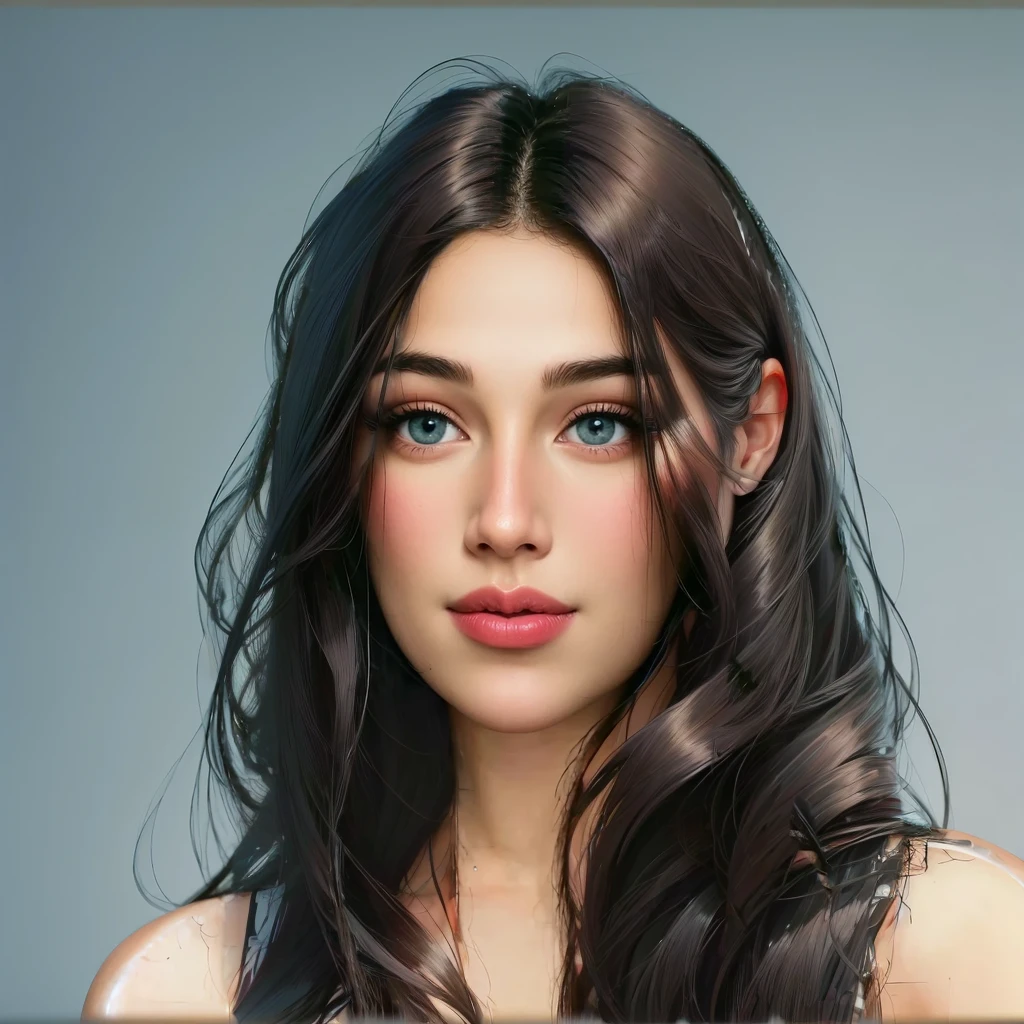 curvy woman with long black hair looking at camera, photobeautiful realistic face, beautiful realistic face, beautiful realistic face, hyperbeautiful realistic face, beautiful fine facial features, beautiful and realistic face, realistic digital painting, accurate ultra-realistic faces, with dark brown hair, realistic digital illustration, beautiful and realistic faces, woman with long black hair, rostos femininos realistas