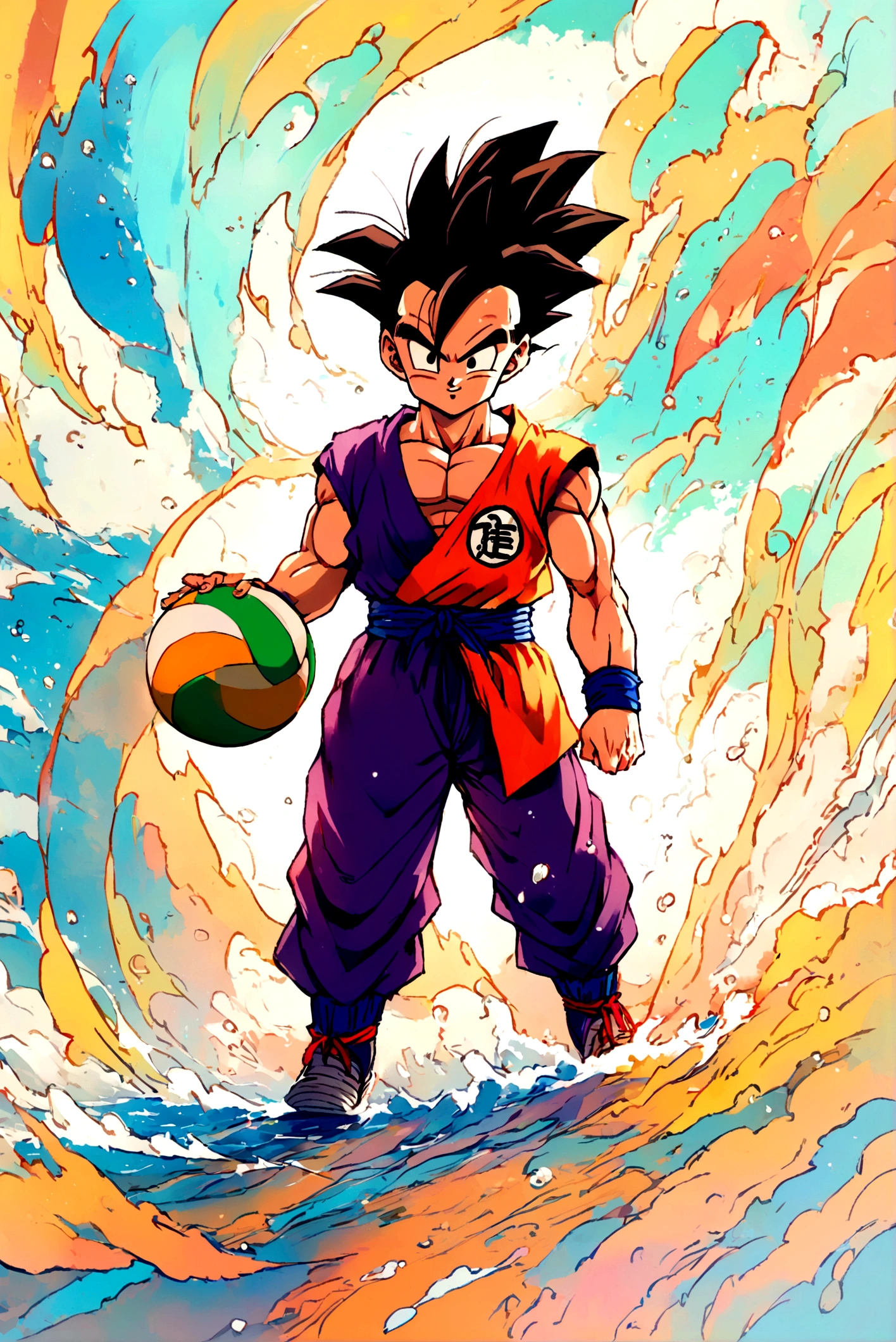 1boy, male focus, piccolo, dragon ball, playing beach volleyball