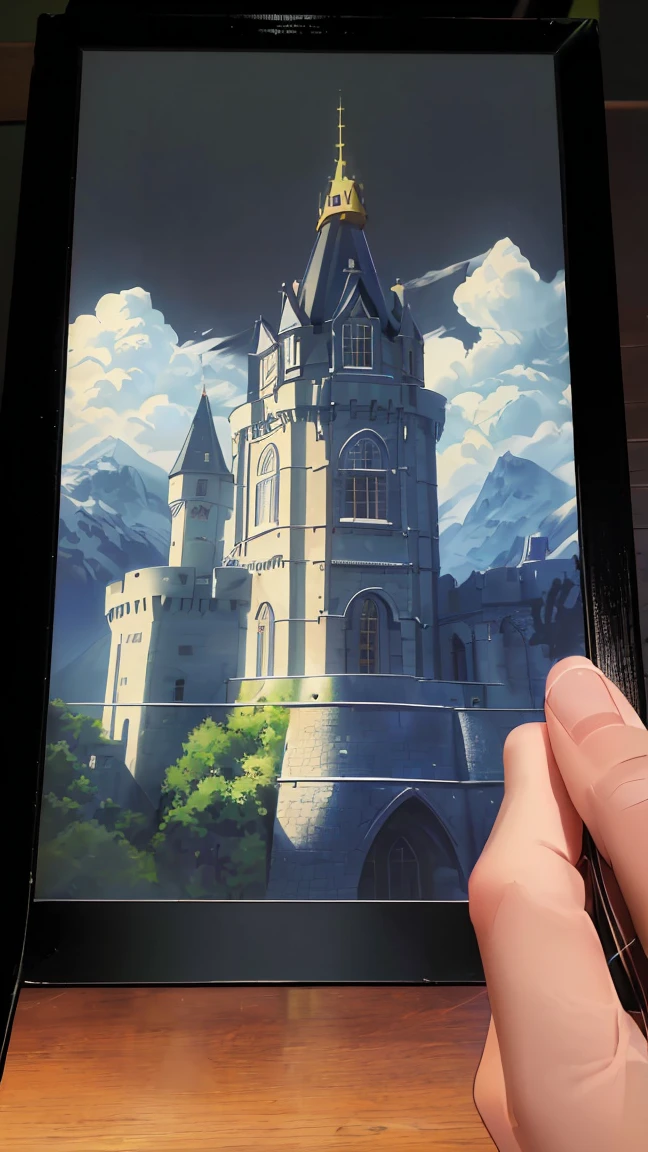 (best qualityer,4K,8K,high resolution,work of art:1.2),ultra detali,(realisitic,photorealisitic,photo-realisitic:1.37),mountainscape, castle, dark sky, studio lighting, Detailed back details,Impressionism,studio lighting,softfocus,bright coloured, dark fantasy.