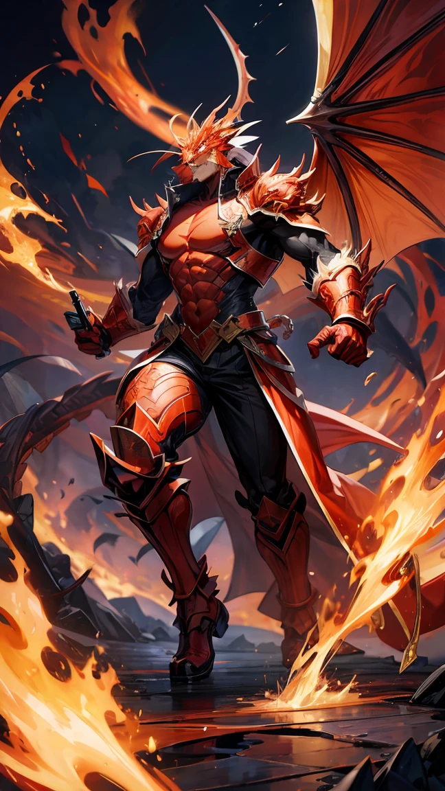 Fire dragon, red dragon, flames, dragon full body, god dragon, noHuman