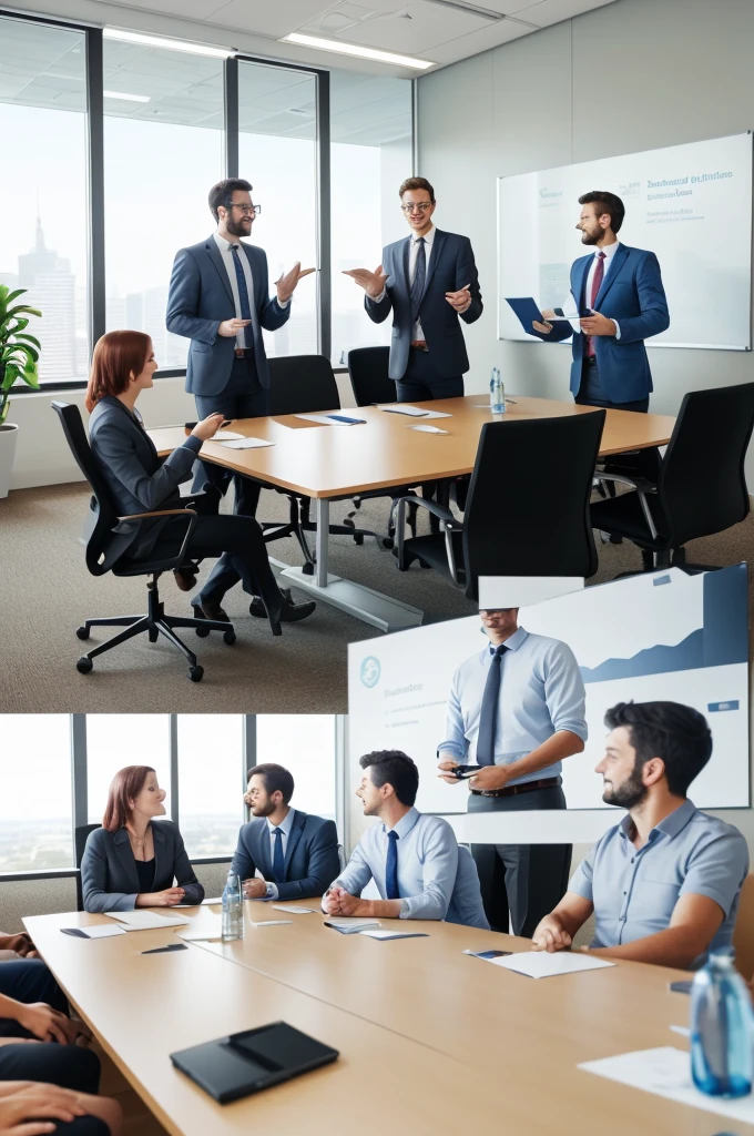 (((Very Realistic))) Employees of a company in a meeting room discussing Corporate Social Responsibility: The relationship between socially responsible practices and business efficiency.