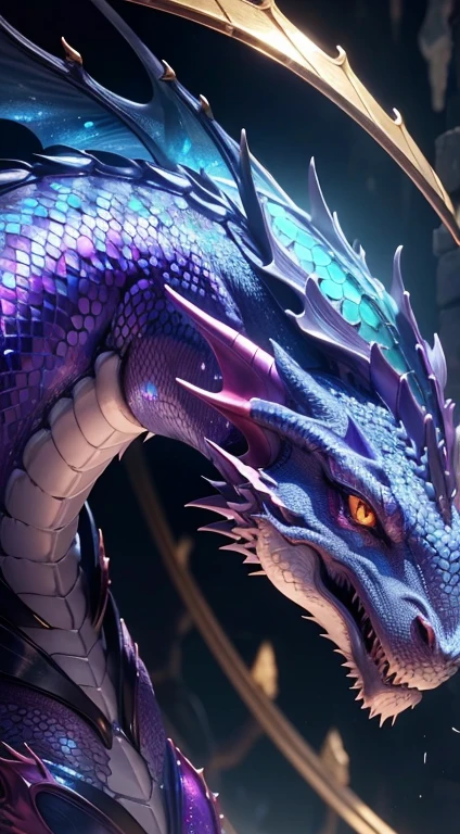 An dragon with iridescent scales and beautiful colors 4k, best quality of masterpiece 