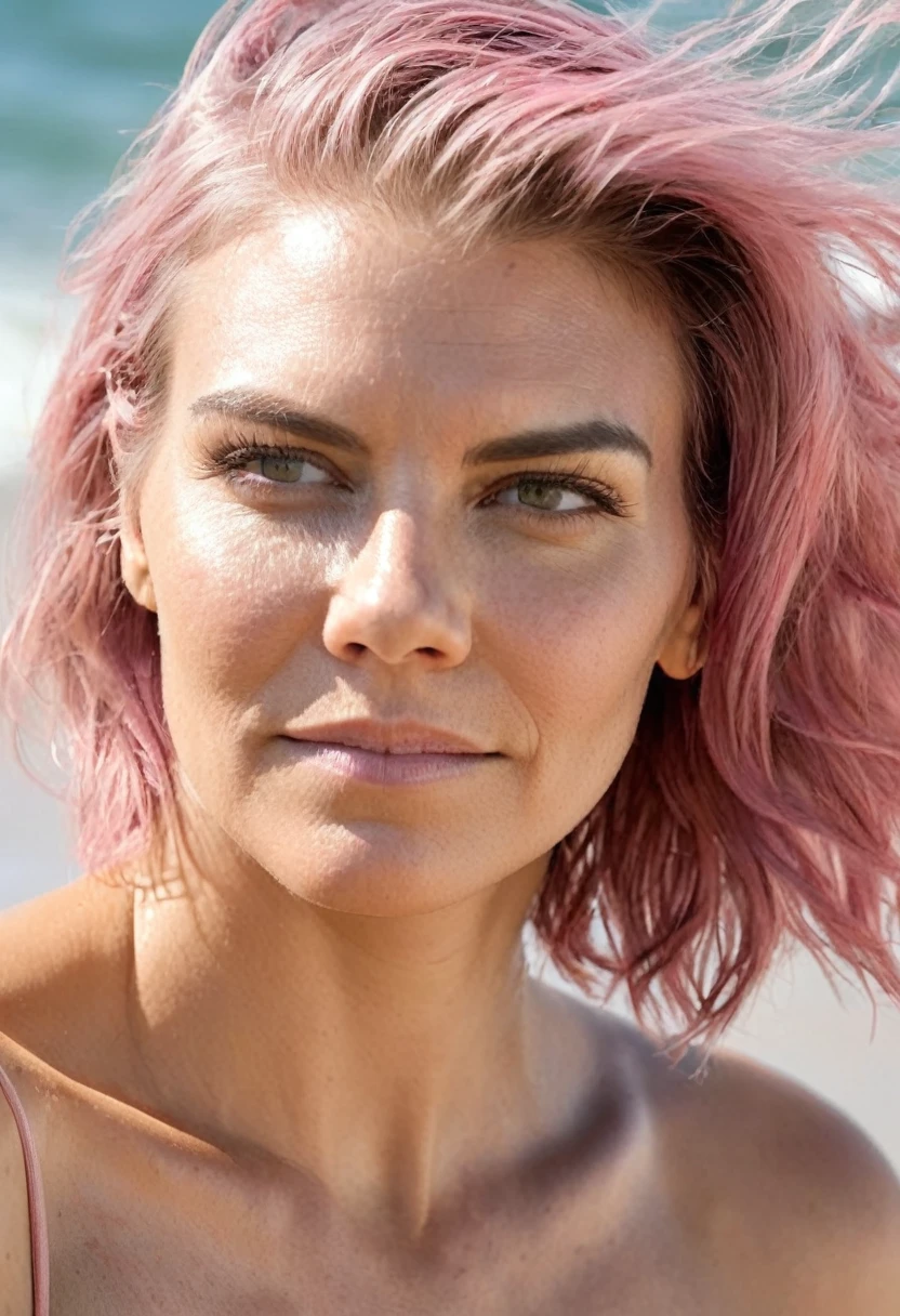  high quality  nude photo  , ( lauren_cohan , sensual detailed ultra realistic  skin texture  , pink color hair, hollywood , celebrity ,photorealistic  , full body shot, blushing ) celebrity erotic photograph , nude,  extremely long  hair ,tall figure , smiling ,seductively , piny skin tone:1.4  erotic photoshoot, exhausted look, shiny sweaty skin, on beach, wet hair, celebrity, female,  woman, hollywood actress,  fleshy muscular woman  , ( natural lights, depth of field, insanely detailed skin texture, hyper detailed features )