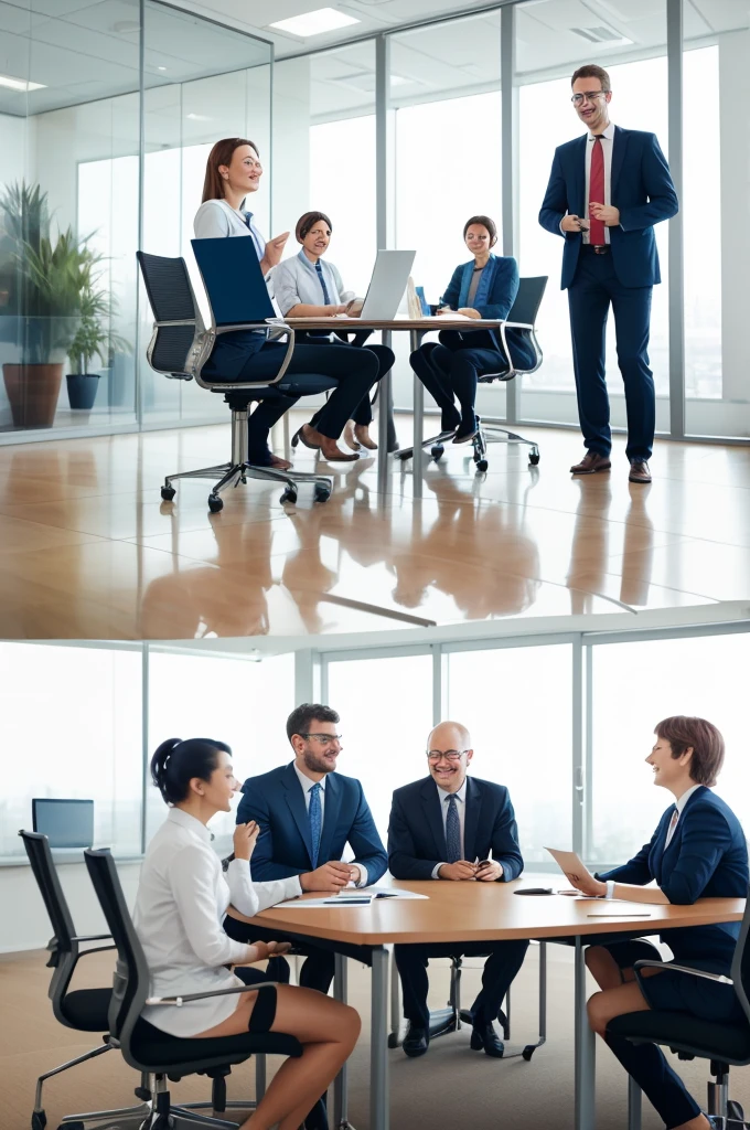 (((Very Realistic))) Employees of a company in a meeting room discussing Corporate Social Responsibility: The relationship between socially responsible practices and business efficiency.