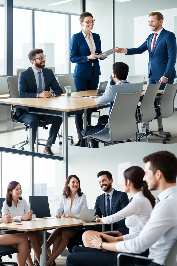(((Very Realistic))) Employees of a company in a meeting room discussing Corporate Social Responsibility: The relationship between socially responsible practices and business efficiency.