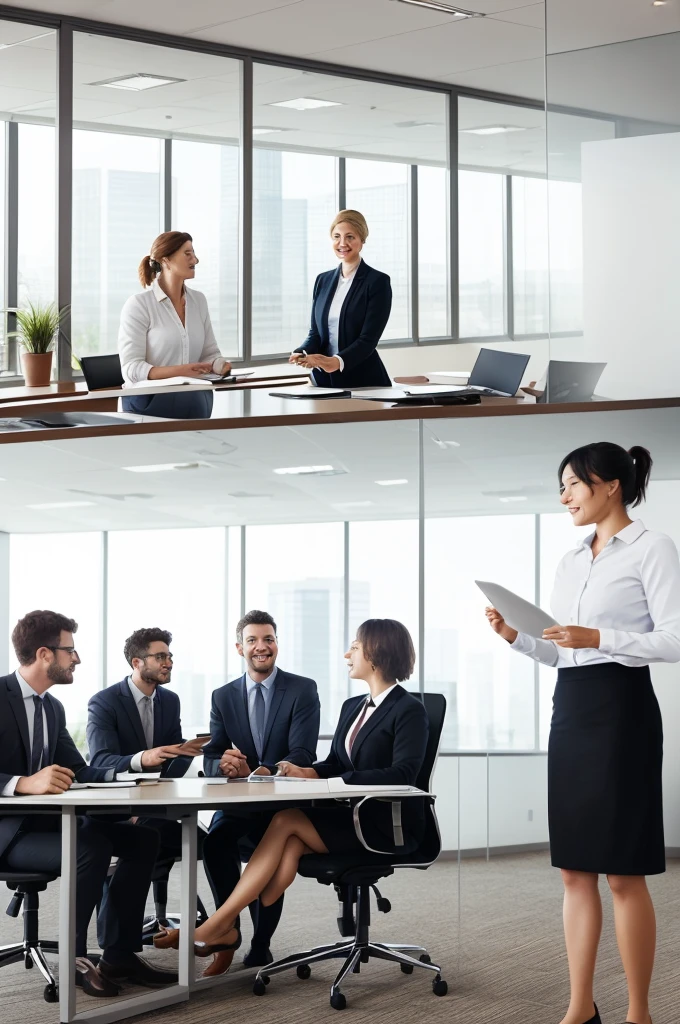 (((Very Realistic))) Employees of a company in a meeting room discussing Corporate Social Responsibility: The relationship between socially responsible practices and business efficiency.