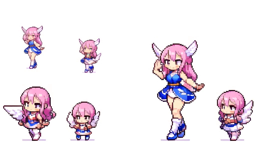masterpiece , best quality , pixel , pixel art , xiangsu , xiang su , sequence frames , the very same person is walking , walking frame , sox figures , side , oblique view , 1 girl , fantasy clothes , full body , white background , heroine , deformed , sexy , chibi , Highly Exposed , angel , pink clothes , pink hair ,