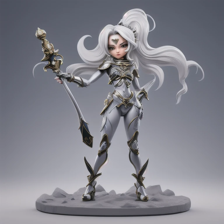 A sexy cartoon woman in warrior attire posing gracefully for a photo, Sexy beauty, straight silver hair, gurreira sexy, inverted triangle body type, Waist slender, sexy girl silver cebelos, mulher de corpo inteiro, wearing sexy outfits, beautiful seductive woman, hourglass figure, cartoon vector style, corpo pin-up, Broad Hips