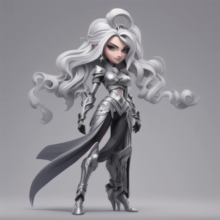 A sexy cartoon woman in warrior attire posing gracefully for a photo, Sexy beauty, straight silver hair, gurreira sexy, inverted triangle body type, Waist slender, sexy girl silver cebelos, mulher de corpo inteiro, wearing sexy outfits, beautiful seductive woman, hourglass figure, cartoon vector style, corpo pin-up, Broad Hips