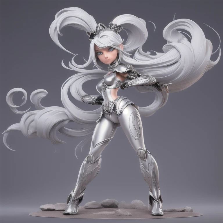 A sexy cartoon woman in warrior attire posing gracefully for a photo, Sexy beauty, straight silver hair, gurreira sexy, inverted triangle body type, Waist slender, sexy girl silver cebelos, mulher de corpo inteiro, wearing sexy outfits, beautiful seductive woman, hourglass figure, cartoon vector style, corpo pin-up, Broad Hips