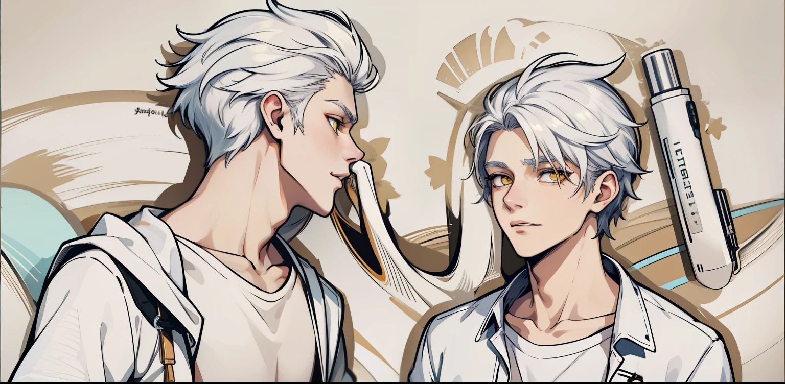 young man of yellow eyes white hair is sung