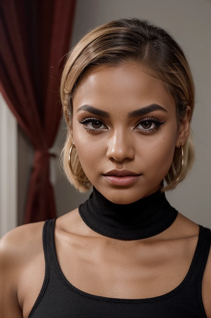 Young Thai woman, Fit physique, fitness physique, wearing sexy black lingerie sitting on the couch with legs open, corps sexy, (8k), (Best quality), (Masterpiece:1.3), (Realstic), (photoreallistic:1.34), Ultra-detailed, [beautiful detailed  eyes], (sourire), (sourire), (beautiful nose detailed), [very long blonde hair], (haut court), lingerie noire, (superbes seins taille normale), (gros plan), profondeur de champ, full body view, sitting on sofa, legs spread, showing crotch, pieds en l'air