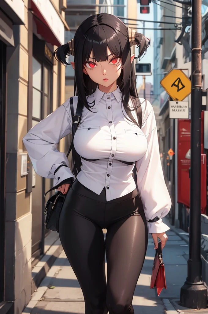 cabelo preto curto 1 girl, 1 gilr, ,perfect anatomy girl muscular girl toned body girl large breasts girl thick girl angry girl best quality girl black hair girl olhos vermelhos,linda,usando leggings curtas com, Meias pretas, cabelo curto, lindo eyes, lindo, olhos vermelhos, camisa branca, jaqueta de couro preta, shorts, legging branca curta, beco escuro cidade meia-calça preta, cabelo com chifre na cabeça
