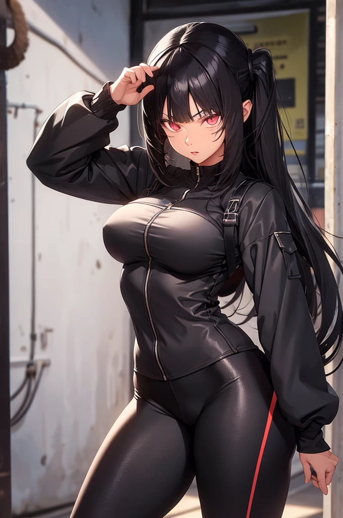 cabelo preto curto 1 girl, 1 gilr, ,perfect anatomy girl muscular girl toned body girl large breasts girl thick girl angry girl best quality girl black hair girl olhos vermelhos,linda,usando leggings curtas com, Meias pretas, cabelo curto, lindo eyes, lindo, olhos vermelhos, camisa branca, jaqueta de couro preta, shorts, legging branca curta, beco escuro cidade meia-calça preta, cabelo com chifre na cabeça