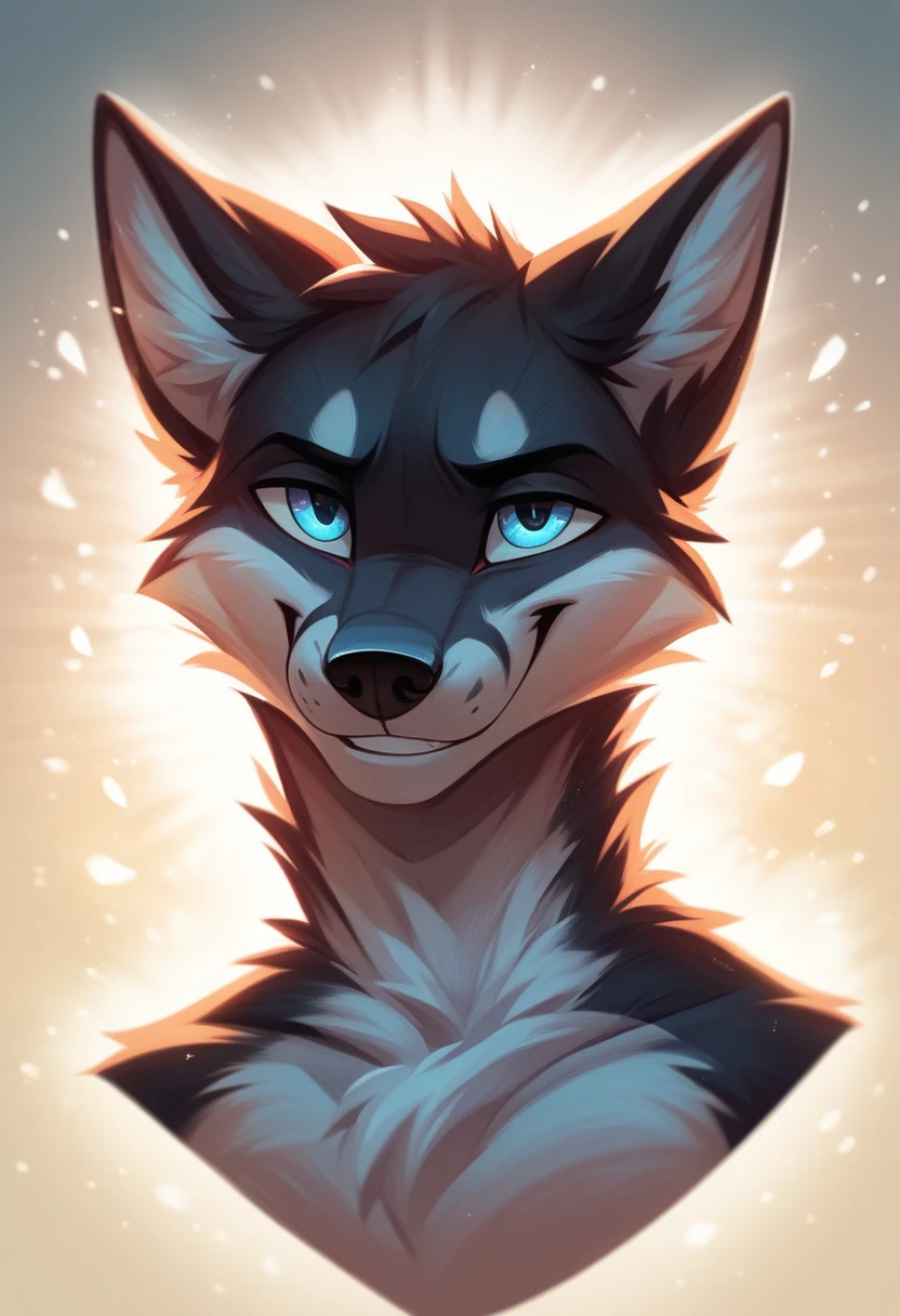 solo male, white fox, furry, smiling, red fur, Black fur stripe, netral, Traumatized face, dynamic lighting, illustration, portrait, beautiful, particles (high quality,4k,8k,highres,masterpiece:1.2), ultra-detailed, impressionistic:colorful,