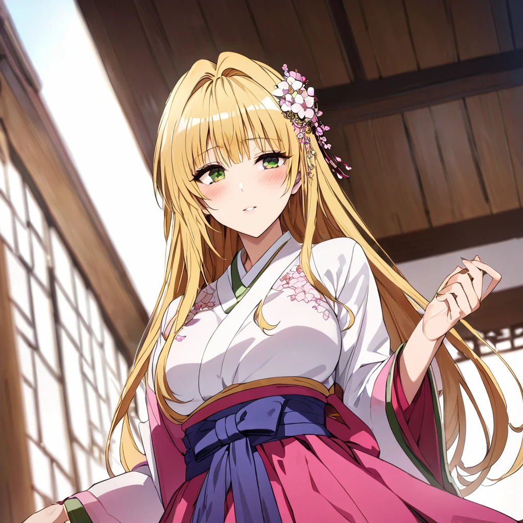 A woman is being raped by a man、((Highest quality)), ((masterpiece)), (detailed), （Perfect Face）、The woman in the Korean palace is a Korean Tiayoo, wearing a gorgeous and glittering hanbok (traditional Korean dress) in a Korean mansion, with a gorgeous hair ornament, gorgeous jeweled accessories, and an engagement ring.、The woman is an elegant tiare with green eyes and medium-long blonde hair. The woman is a Korean tiare wearing a hanbok.