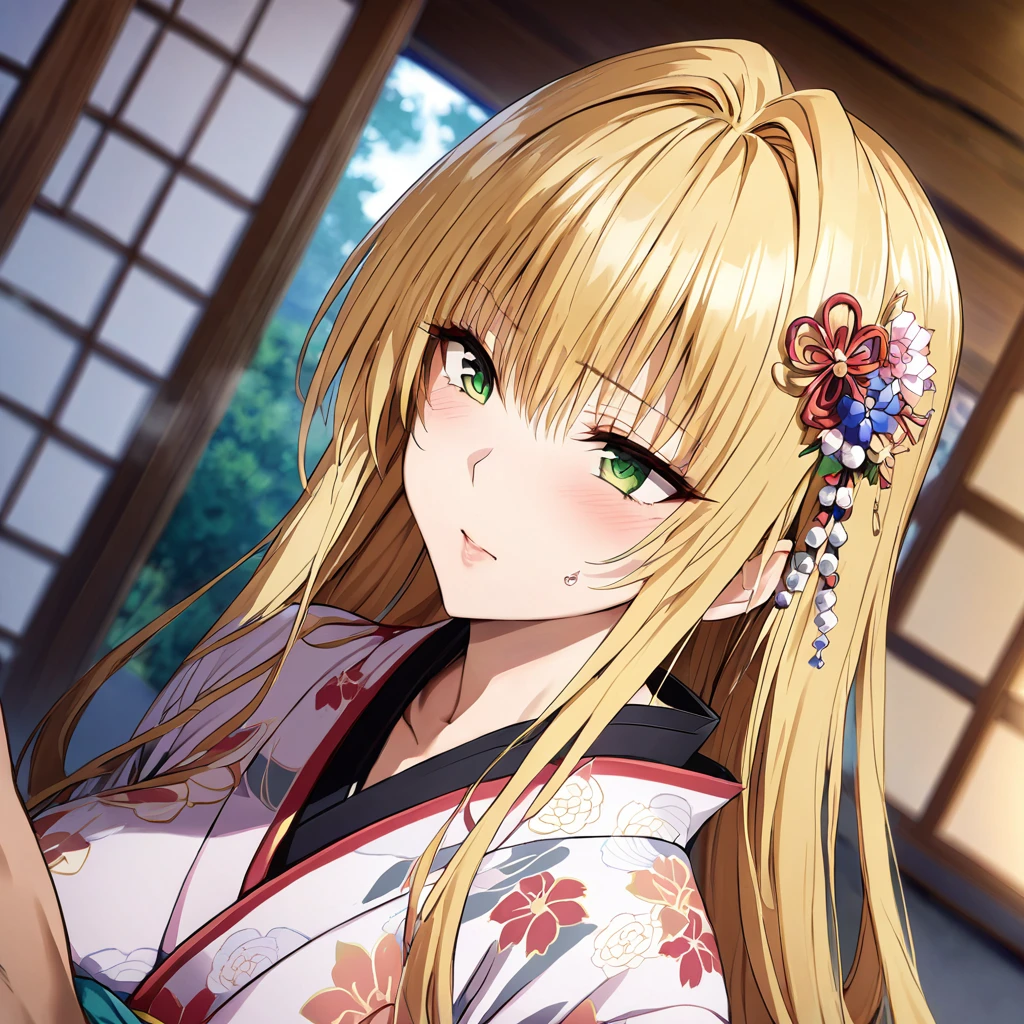 A woman is being raped by a man、((Highest quality)), ((masterpiece)), (detailed), (Perfect Face)、The woman in the Japanese garden is a Japanese Tiare, wearing a gorgeous and dazzling kimono, gorgeous hair ornaments, gorgeous jeweled accessories, and an engagement ring.、The woman is an elegant Tieryu with green eyes and blonde medium-long hair. The woman is a Japanese Tieryu wearing a Japanese kimono.