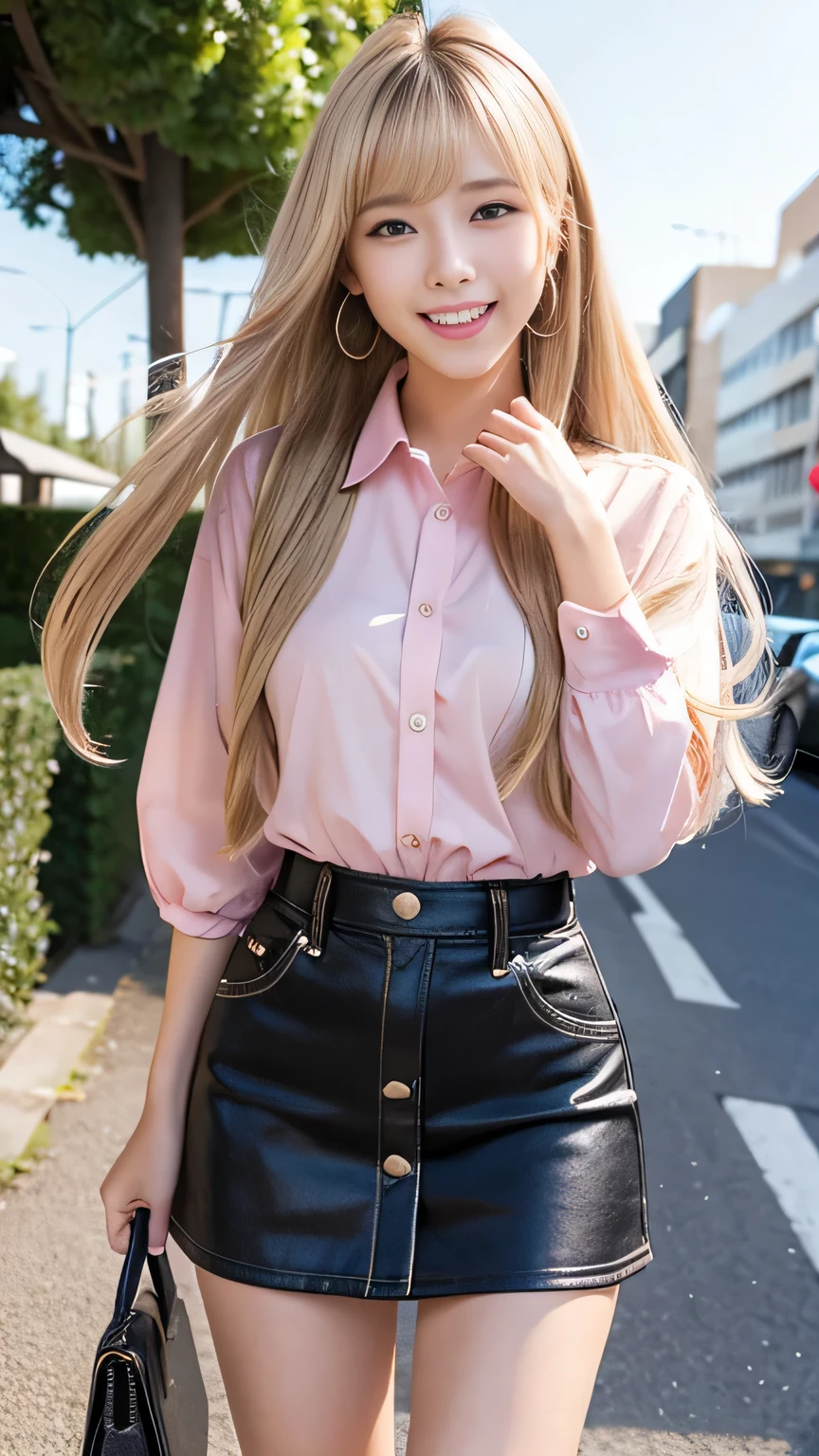 Sexy big ，13 year old beautiful girl looks sexy and cute＆Cute beautiful sexy face、A strong wind blows my hair in front of my face，Beautiful super long metallic blonde dreadlocks、Her long hair hides her beautiful, cute and sexy eyes.。、Belly button shirt、Very short pink and black checkered miniskirt、Turn around and look at me with a smile、Cute eyes hidden by long bangs、yawn、Double teeth、Reduces the appearance of nasolabial folds、