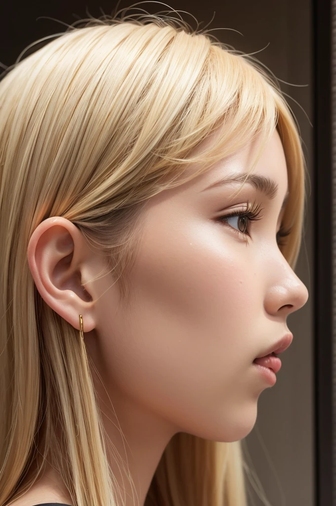 Girl with Asian features, natural blonde hair, side profile Egypt 