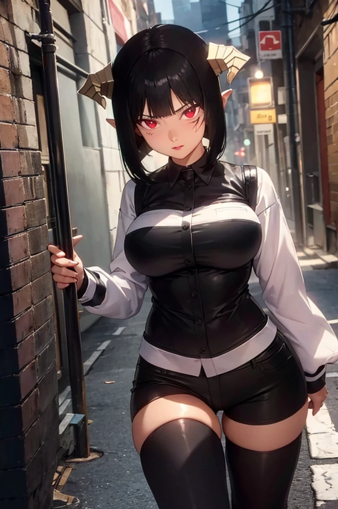 (best quality, masterpiece:1.2), 1 girl, mischievous smile, (large breasts:1.4), (erectile nipple:1.4), Fennec fox ears on head, horny girl, gothic girl, black hair, medium hair, beautiful eyes, orange eyes, glasses, nude, spread legs, up skirt, black skirt, mini skirt, wet pussy, show pussy, background in abandoned building,