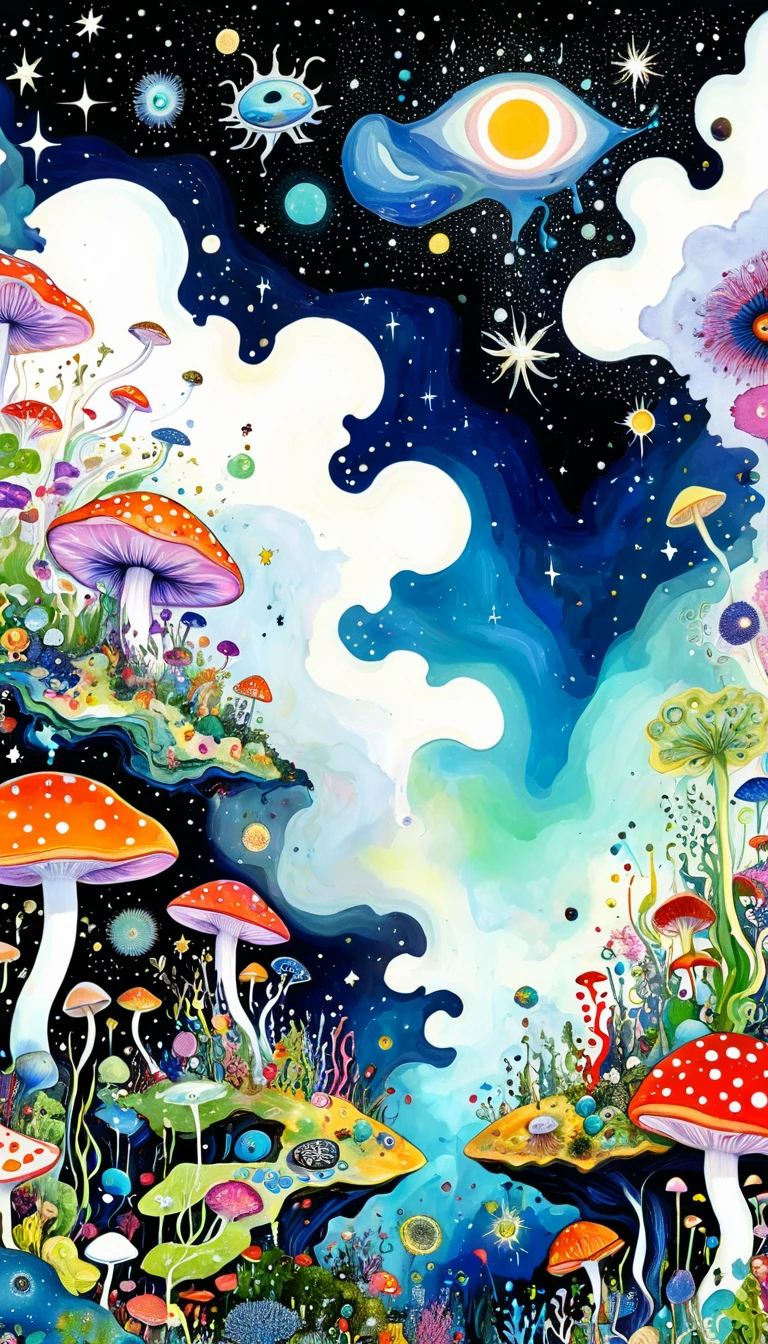 Fungi、Virus、microorganism、plant、Marine life、Eye、Starry Sky，An abstract painting at the joint，Describing the inner world of autistic people，Sense of space，White Space，Psychedelic Art