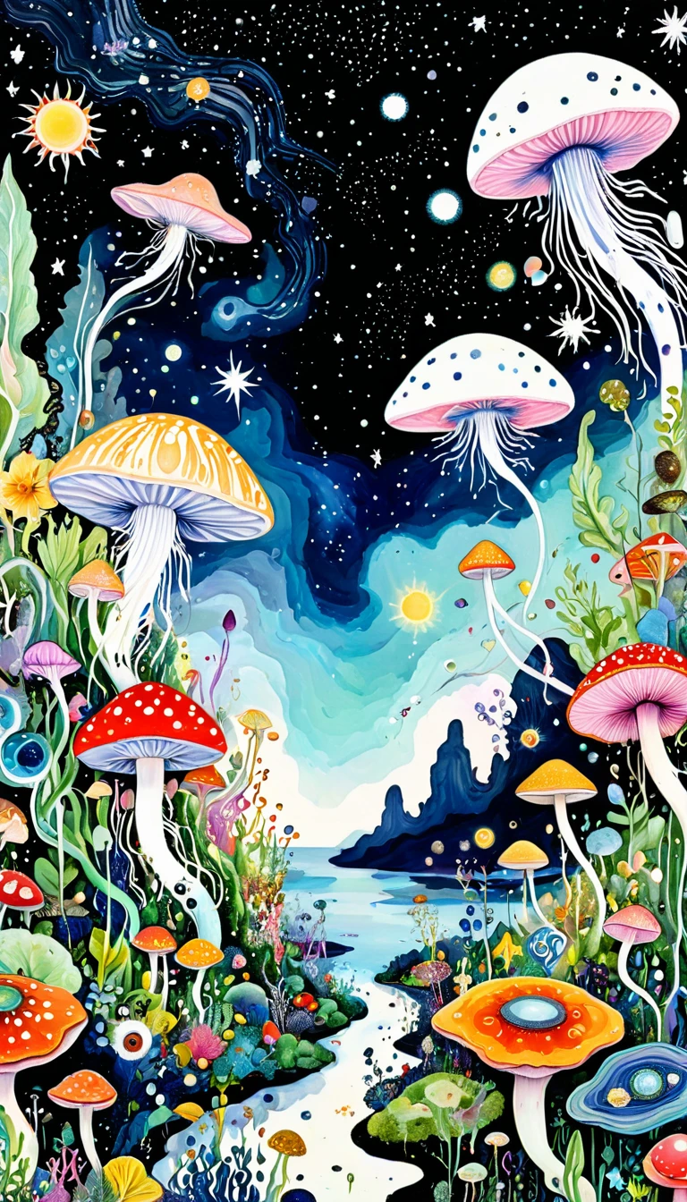 Fungi、Virus、microorganism、plant、Marine life、Eye、Starry Sky，architecture、Stitching together an abstract painting，Describing the inner world of autistic people，Sense of space，White Space，Psychedelic Art