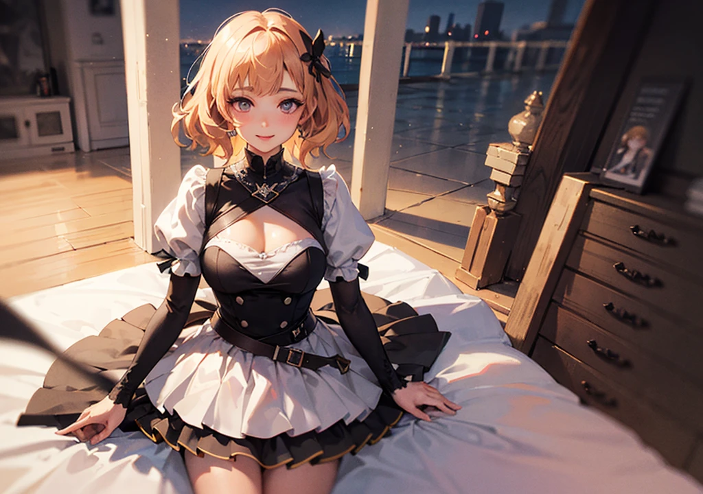 {best quality}, {{masterpiece}}, {highres}, extremely detailed girl, sharp focus, {{{character{1 girl}}}}, solo, {{{beautiful pink ta dress}}}, lying, light smile, closed mouth, beautiful detailed eyes, blue eyes, {{{{{sharp focus}}}}}, {{{{{masterpiece illustration}}}}}, shiny hair, short hair, blonde hair, {{{{{{dakimakura}}}}}}, {{full body}}, glowing, white theme, {{{petals}}}