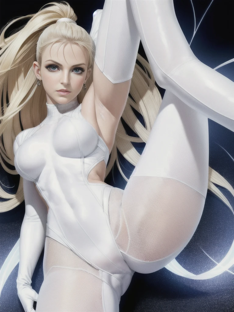 leg shot, best quality, high contrast. 16K resolution, hyper realism, real life, masterpiece, perfect face, detailed eyes, expressive eyes,(Photorealistic, RAW, 16K, Masterpiece, UHD), full body, 1girl, 19 years old, pop singer Britney Spears as White Spiderwoman in full body white leotards, tight body suit, white leather boots, shiny tight leggings, Britney Spears as the White Spiderman, Spiderman fighting stance, Extremely Realistic