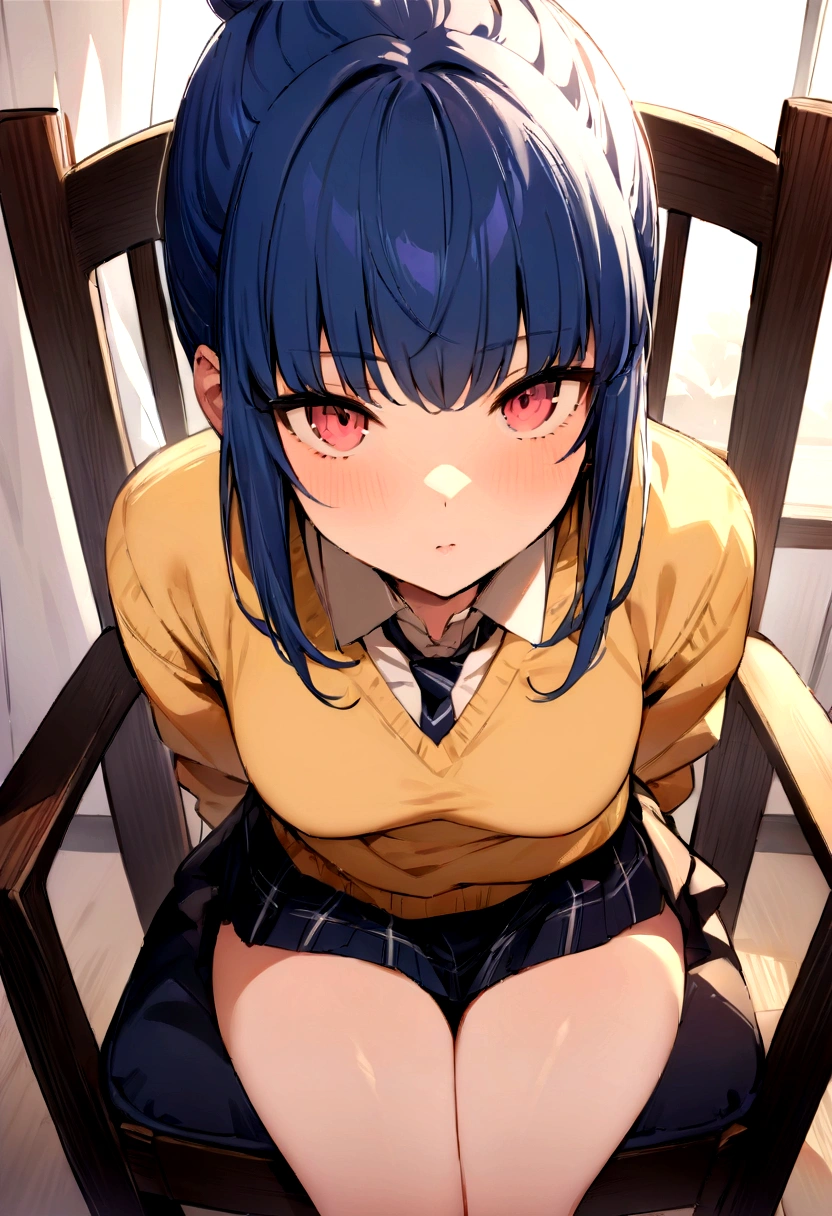 (masterpiece:1.4), (Highest quality:1.4), (High resolution:1.4), shima rin, View your viewers, Motosu High 、School、Sit on a chair、Thighs、Cowboy Shot