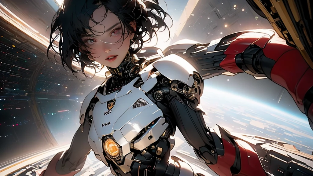 lower, Highly detailed color photo in RAW format, beautiful young, short black hair, dynamic poses, (wide hips), (detailed skin), (Detailed lips), (detailed eyes), (space: 1.4), (necropolis: 1.1), (sci-fi landscape ) (detailed face), (curved), red clothes, detailed eyes, Chromatic aberration, depth of field, soft lighting, First job, better quality, difficult, (lens flare: 0,7), (bloom: 0,7), particle effects, ray tracing, Displaying tones , very detailed, conceptual art, courteous, sharp focus, dramatic lighting, very detailed art, movie, pintura hiper-realist, trending on artstation, 8 k, incredible shadows, realist, (plano de fundo very detailed: 1.2), midway art