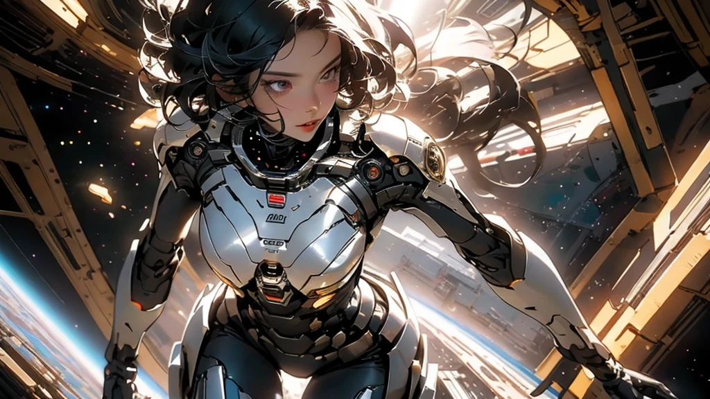 lower, Highly detailed color photo in RAW format, beautiful young, short black hair, dynamic poses, (wide hips), (detailed skin), (Detailed lips), (detailed eyes), (space: 1.4), (necropolis: 1.1), (sci-fi landscape ) (detailed face), (curved), red clothes, detailed eyes, Chromatic aberration, depth of field, soft lighting, First job, better quality, difficult, (lens flare: 0,7), (bloom: 0,7), particle effects, ray tracing, Displaying tones , very detailed, conceptual art, courteous, sharp focus, dramatic lighting, very detailed art, movie, pintura hiper-realist, trending on artstation, 8 k, incredible shadows, realist, (plano de fundo very detailed: 1.2), midway art