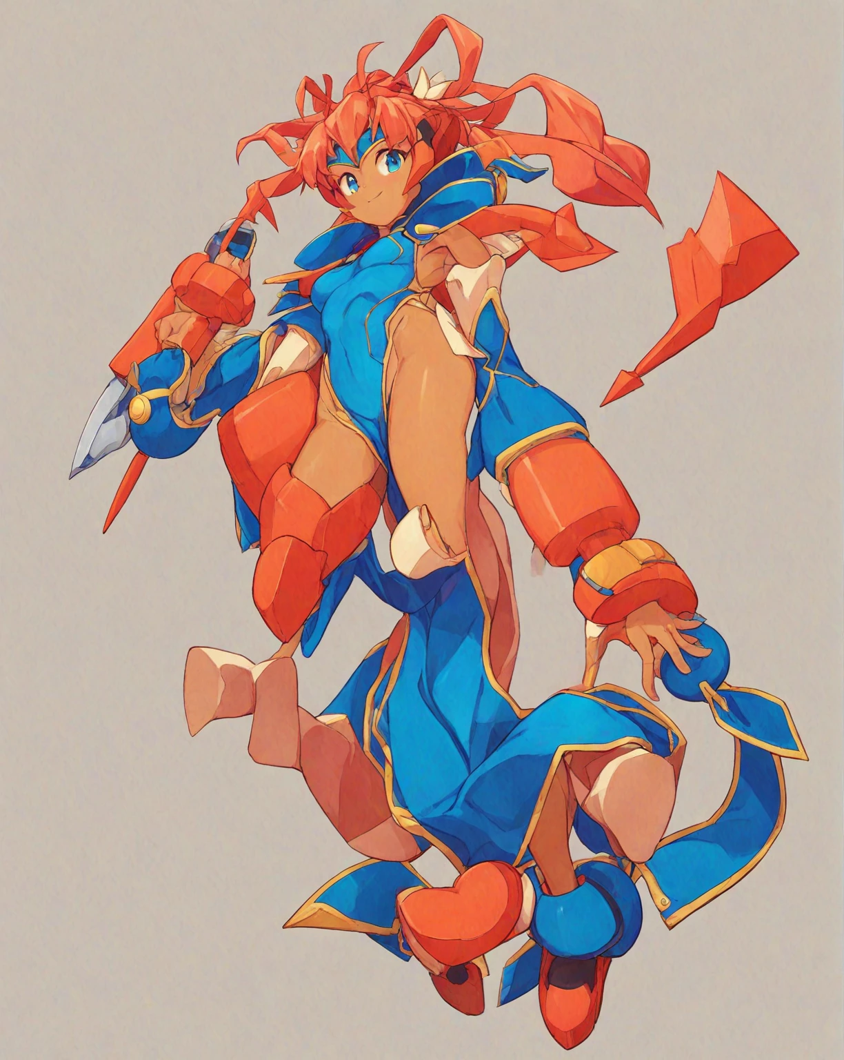 1in kinu-sensei artstyle, Kinu Nishimura style, muted pastel colors, 1girl, tanned female, curvaceous figure, medium breasts, large hips, hourglass figure, solo, pelvic curtain, bare shoulders, bare legs, reploid, In this detailed image, we see a Reploid character from the "Mega Man X" series, specifically with the design from "Mega Man X8." The Reploid features a futuristic and functional design, incorporating a blend of military and utilitarian aesthetics. The character is depicted in a full-body armor suit predominantly colored in vibrant greens, with contrasting red and white accents, kinu-sensei artstyle,