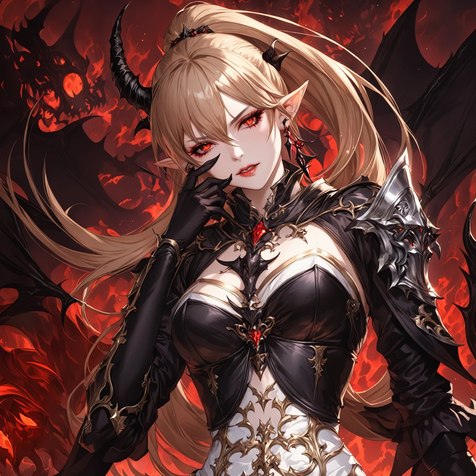 masterpiece, best quality, good quality, Fantasy aesthetics, Highly detailed, shadowverse style, demonic, female, pointy ear