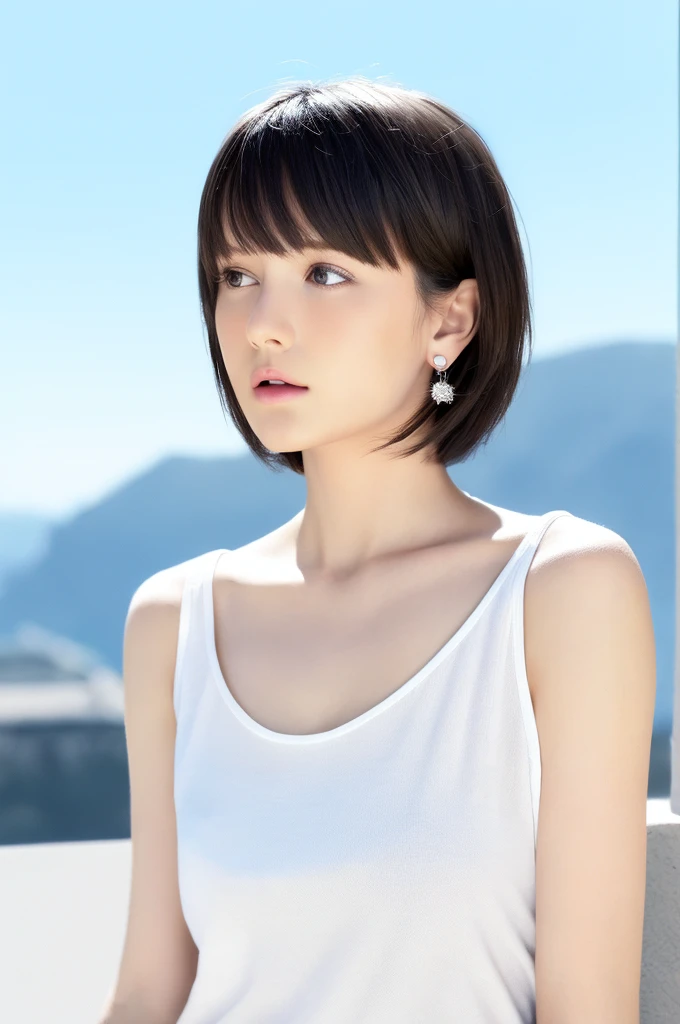 {{a extremely delicate and beautiful girl}}, {{extremely delicate and beautiful girl}}, {{{soft focus}}}, {{{perfect details}}}, {{{detailed and beautiful}}}, close shot, looking away, depthoffield, look up to, beautiful detailed fullbody, longuette, {{{woman}}}, young, very short hair, spiked hair, wept bangs, grey hair, Perfect face, ?, detailed beautiful eyes, white skin, piercing, harajuku fashion, sleeveless shirt, open clothes, landscapes, white background, blurry background, cinematic lighting, flowing transparent white, {{{best masterpiece}}}, {{{best quality}}}, {{{extremely detailed 8K wallpaper}}},