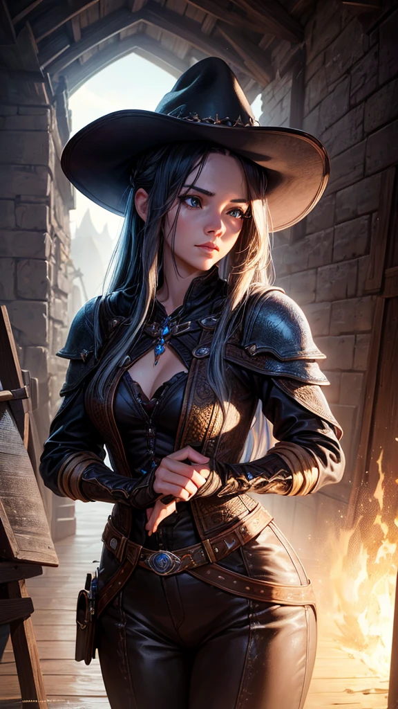Hyper-realistic portrait of a woman ,Fantasyart, photo realist, dynamic lighting, art station, posters, volumetric lighting, Very Detailed Faces, 4K, awardwinning,, 1 girl, in dark, deep shadow, subtle,cowboy shot,(official clothing:1.4) ,long hair,hair blue,