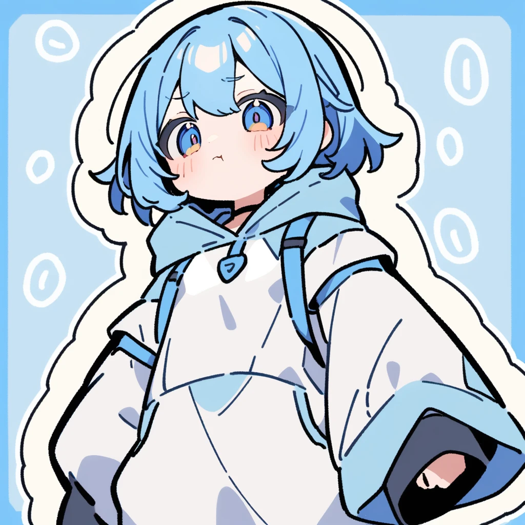 glutton、girl、Blue Hair、NEWEST、thick outline、
sleeved