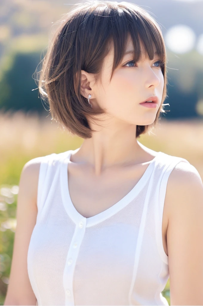 {{a extremely delicate and beautiful girl}}, {{extremely delicate and beautiful girl}}, {{{soft focus}}}, {{{perfect details}}}, {{{detailed and beautiful}}}, close shot, looking away, depthoffield, look up to, beautiful detailed fullbody, longuette, {{{woman}}}, young, very short hair, spiked hair, wept bangs, grey hair, Perfect face, ?, detailed beautiful eyes, white skin, piercing, harajuku fashion, sleeveless shirt, open clothes, landscapes, white background, blurry background, cinematic lighting, flowing transparent white, {{{best masterpiece}}}, {{{best quality}}}, {{{extremely detailed 8K wallpaper}}},