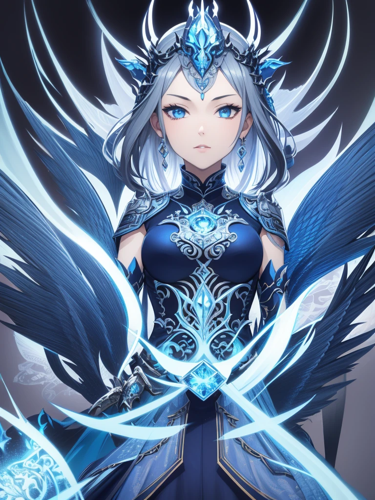 Close-up of woman in silver and blue dress, Chengwei Pan at Art Station, Jan J, Detailed fantasy art, Amazing character art, Fan Art Best Art Station, Magnificent and elaborate character art, Beautiful Armor, Highly detailed art gems, Detailed digital anime art, Art Station pixiv's artgerm, Armor Girl