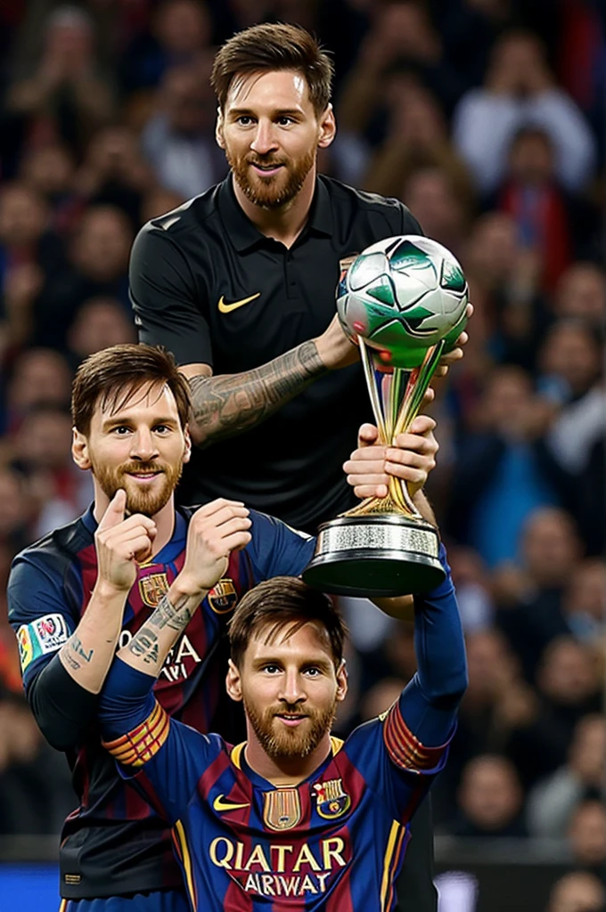 Neimar give the trophy to Messi