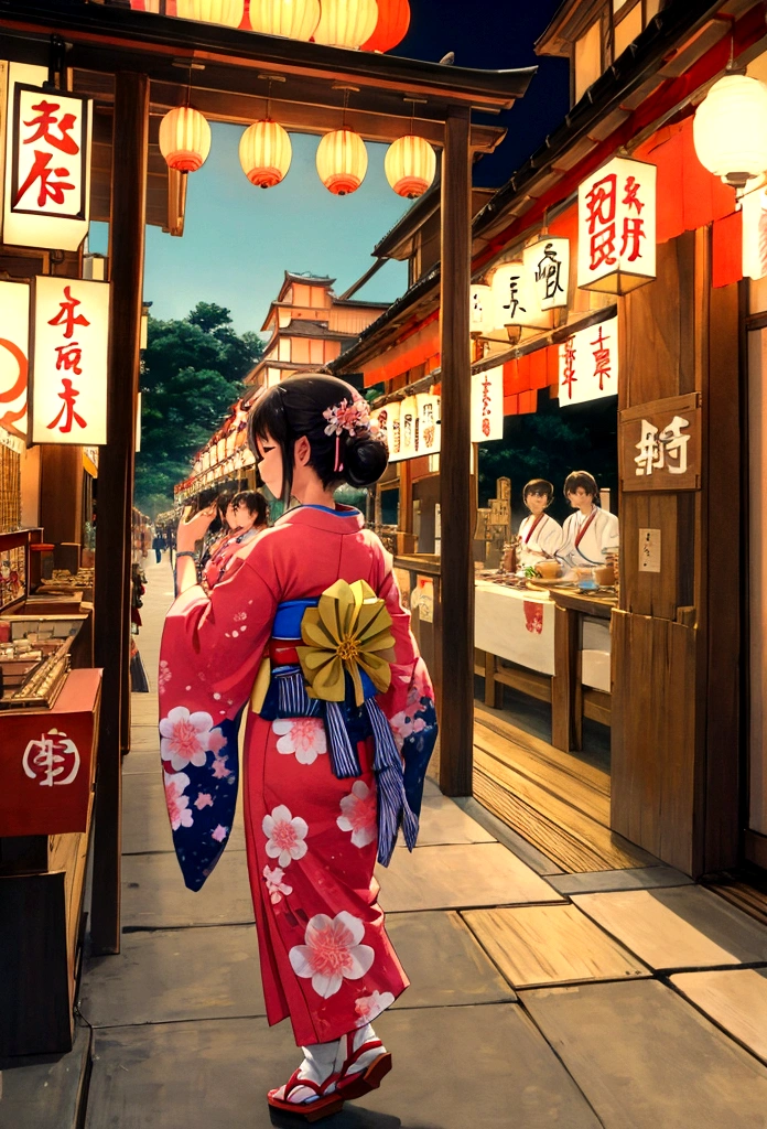 Summer festival、Japan、Bon dance、oil、Low contrast colors