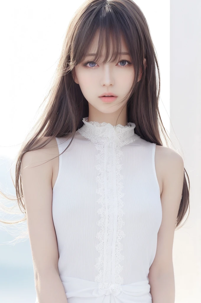 {{a extremely delicate and beautiful girl}}, {{extremely delicate and beautiful girl}}, {{{soft focus}}}, {{{perfect details}}}, {{{detailed and beautiful}}}, close shot, looking away, depthoffield, look up to, beautiful detailed fullbody, longuette, {{{woman}}}, young, Long hair, spiked hair, wept bangs, grey hair, Perfect face, ?, detailed beautiful eyes, white skin, piercing, harajuku fashion, sleeveless shirt, open clothes, landscapes, white background, blurry background, cinematic lighting, flowing transparent white, {{{best masterpiece}}}, {{{best quality}}}, {{{extremely detailed 8K wallpaper}}},