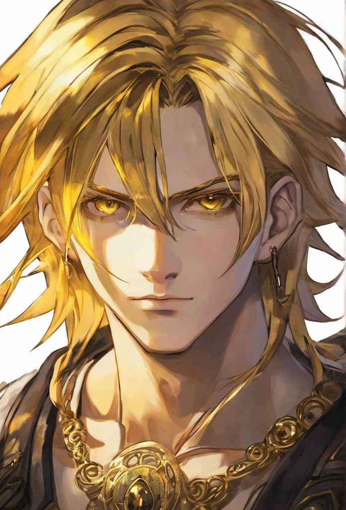 Handsome young man, blond, Orange Eyes, short hair, Black Hoodie,high quality, Draw Amount, pixiv illustrations,Egyptian Dress Up,Gold Jewelry,Tanned skin,Red tattoo on the arm,muscle,Topless