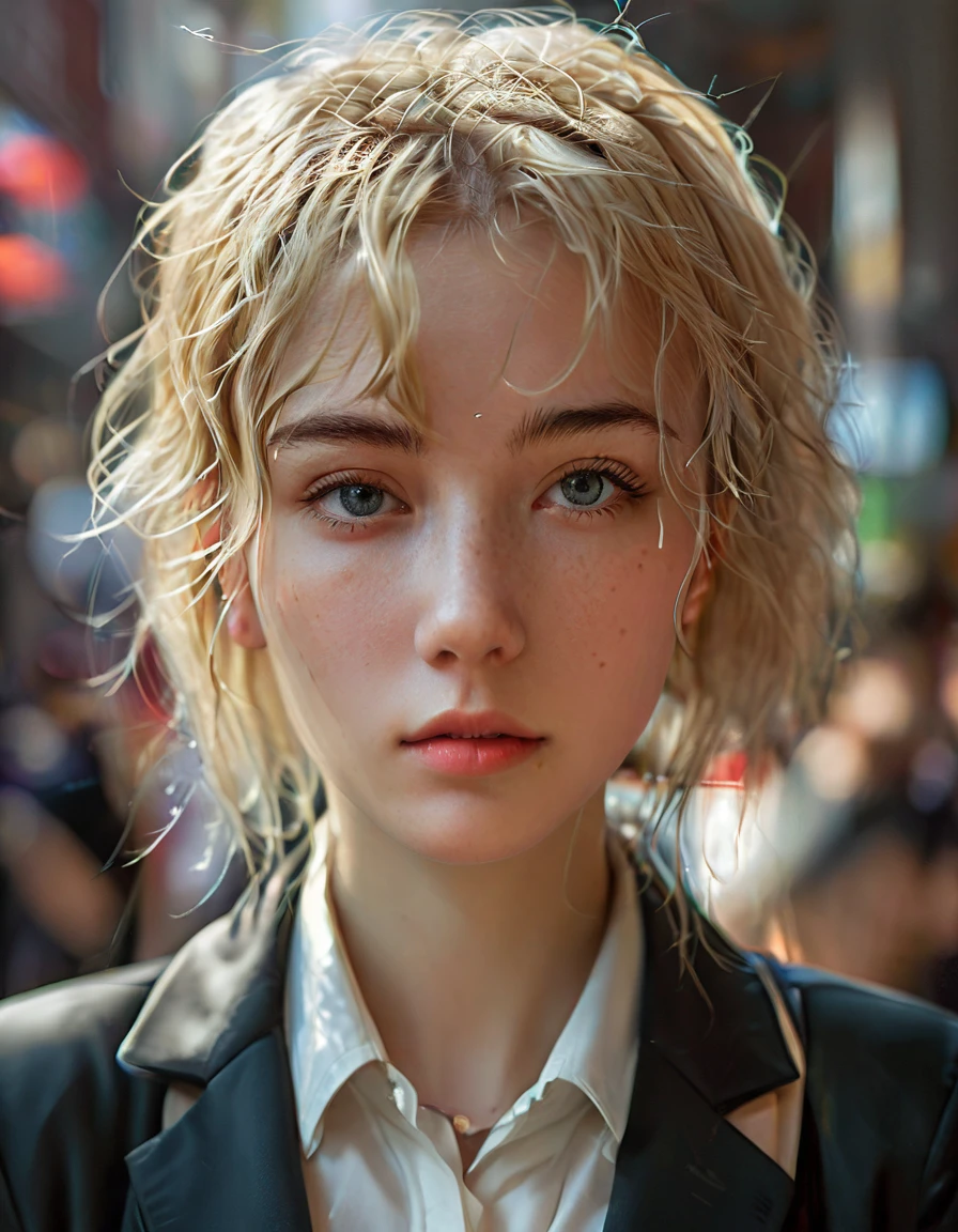 European girl portrait, alone, 20 years old, beautiful face, upper body, hair over one eye, medium side cut, blonde hair, sharp focus, black business suit, centered, scaled to size, rule of thirds, high resolution, sharp focus, (ultra detailed, highly detailed), (photorealistic artwork: 1.37), (highly detailed cg unity 8k wallpaper), (((vibrant colors, vibrant theme))), (intricate), (masterpiece), (best quality), art photography, (photo by sldr), (intricate background), perfectly rendered face, perfect facial details, realistic face, photoreal, ((intricate details)), (((realism))), full body, wide angle