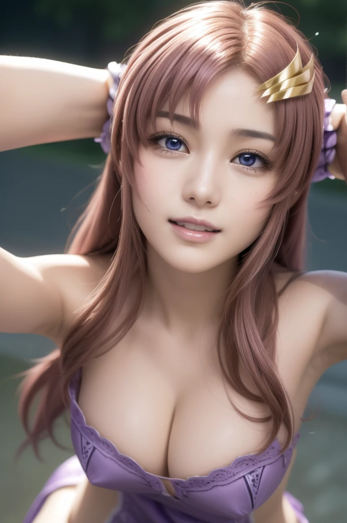 lacusclyne, lacus clyne, (purple eyes:1.1), hair ornament, long hair, wave hair ornament, (pink hair), smile, open mouth,
BREAK purple shine maiden outfit,
BREAK 1girl, 20 years old, (Generous Breasts:1.2), Plump shape,
BREAK looking at viewer, (cowboy shot:1.5),
BREAK outdoors, space, star \(sky\), sun,
BREAK (Highest quality、4K、8K, masterpiece:1.3), Ultra detailed face, Detailed lips, Detailed eyes, double eyelid, BREAK, (Encouraging smile:1.3), (Seductive pose:1.5), (dynamic pose:1.3), dynamic angle, BREAK,