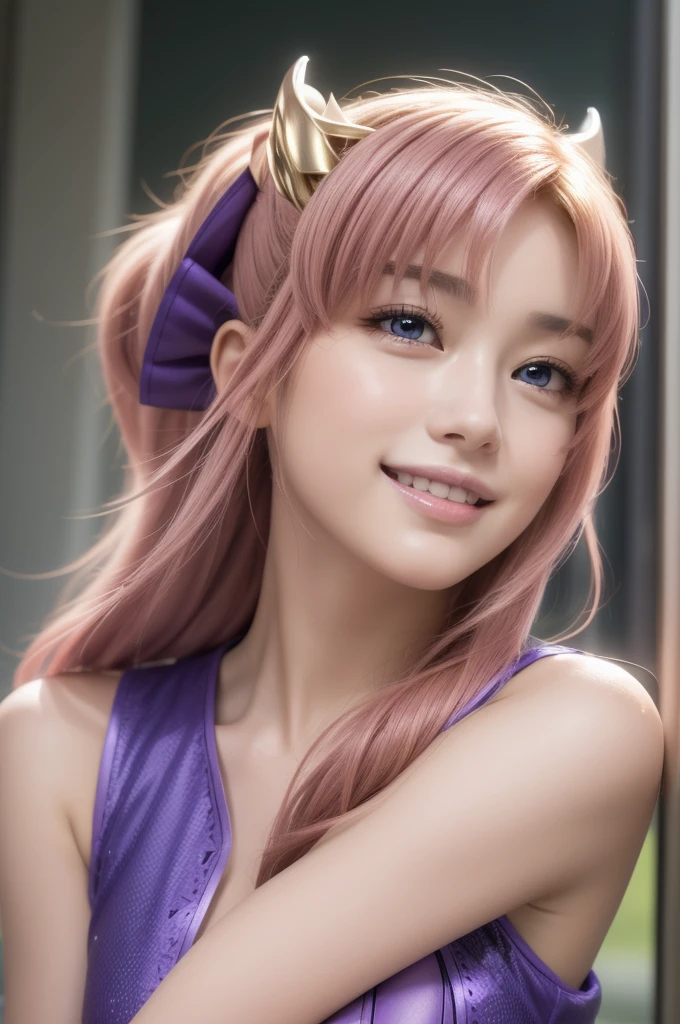 lacusclyne, lacus clyne, (purple eyes:1.1), hair ornament, long hair, wave hair ornament, (pink hair), smile, open mouth,
BREAK purple shine maiden outfit,
BREAK 1girl, 20 years old, (Generous Breasts:1.2), Plump shape, 
BREAK looking at viewer, (cowboy shot:1.5),
BREAK outdoors, space, star \(sky\), sun, 
BREAK (Highest quality、4K、8K, masterpiece:1.3), Ultra detailed face, Detailed lips, Detailed eyes, double eyelid, BREAK, (Encouraging smile:1.3), (Seductive pose:1.5), (dynamic pose:1.3), dynamic angle, BREAK, 