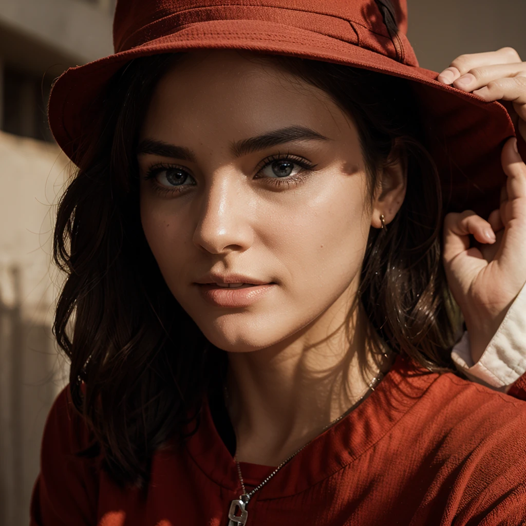 1 Woman, (Realstic:1), Content, fully body portrait , 24 year old, ((face, happy)), stunning RAW , the beautiful face, long brown hair, ultra beautiful woman, miss univers, sharp focus, highly detailed, 8k UHD, natural lighting, octane render, maximum detail, hyper-detailed, hyper-realistic, ultra-detailed, highest detail quality, ultra-realistic, shot with Canon r5 35mm lens f/5. 6 --ar 69:128 --style raw --v 5. 2, (high detail skin: 1.2), 8k uhd, DSLR, soft light, high quality, film grain, 20mp, Fuji XT3 , 80mm, Hasselblad, perfect eyes, solo and her happiness radiates from the image, analog style (gaze towards viewer:1.2) (skin texture, no make-up, natural make-up) (film grain:1. 3, front view, very detailed, natural, high resolution, best quality, intricate detail, very detailed, detailed skin, realistic skin texture, texture, detailed eyes, professional, 4k, kodak color vision, extremely detailed, photorealistic, realistic, post-processing, maximum detail, roughness, real life, ultra realistic, photorealism , in red sweater and red cap