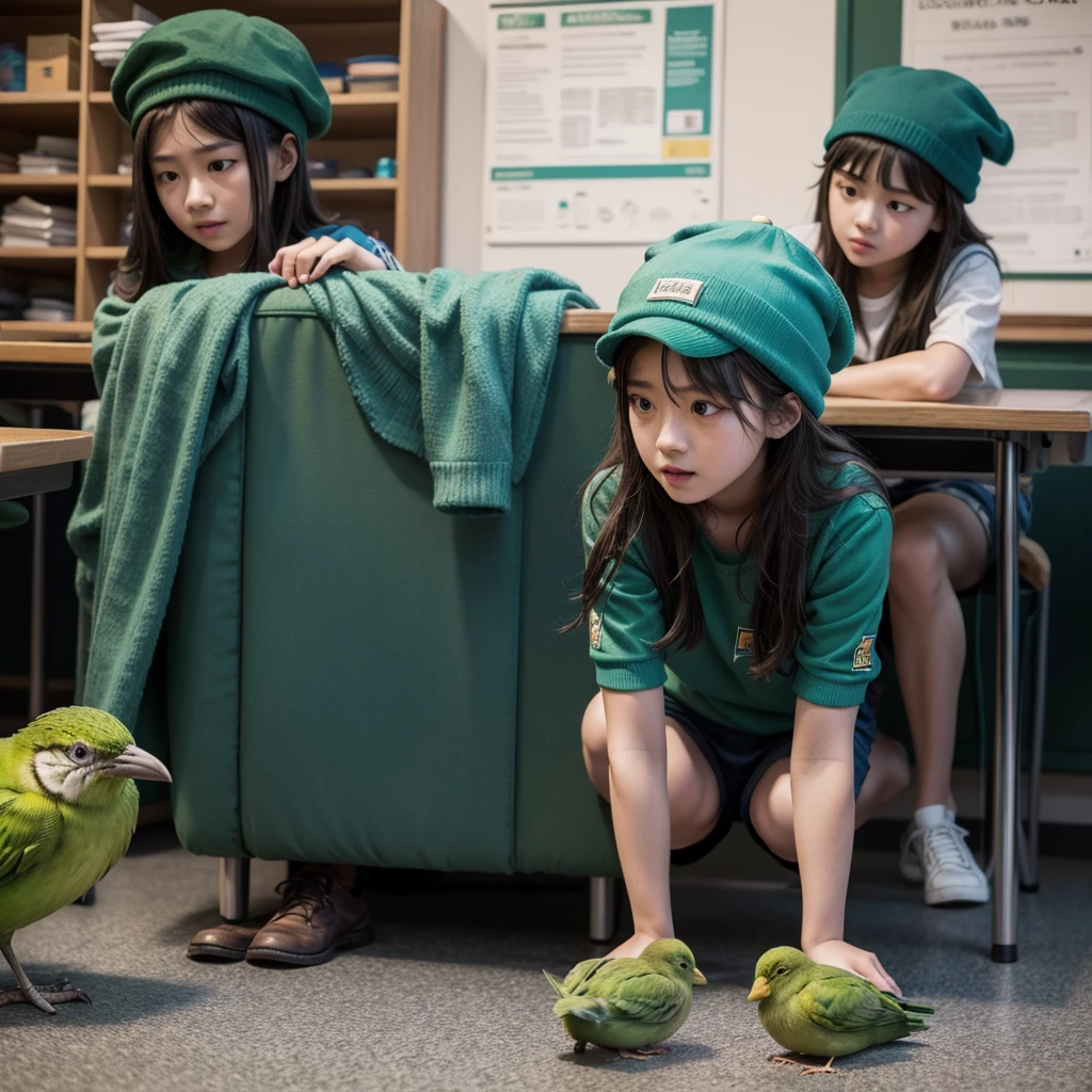 student case green bird and blue hat