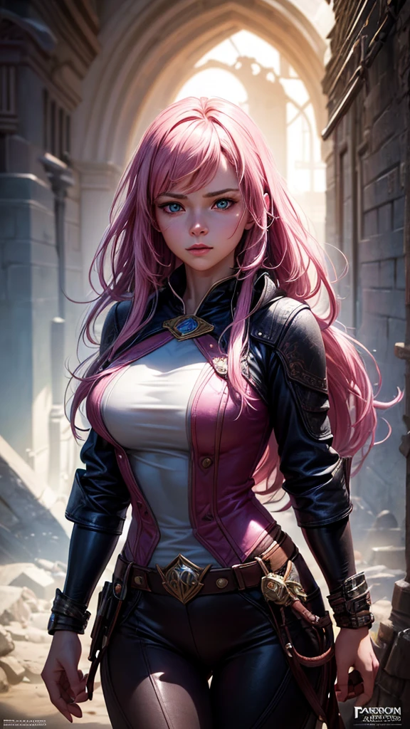 Hyper-realistic portrait of woman wearing pink lines ,Fantasyart, photo realist, dynamic lighting, art station, posters, volumetric lighting, Very Detailed Faces, 4K, awardwinning,, 1 girl, in dark, deep shadow, subtle,cowboy shot,(official clothing:1.4) ,long hair,hair blue,