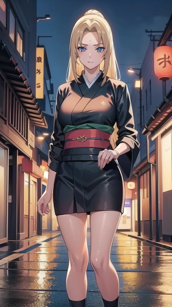 t5un4d3, mark
tsunade, Japanese clothes, sash, jacket
BREAK looking at viewer,in street,night,neon lights,cyberpunk,wet road,reflections,
BREAK (masterpiece:1.2), best quality, high resolution, unity 8k wallpaper, (illustration:0.8), (beautiful detailed eyes:1.6), extremely detailed face, perfect lighting, extremely detailed CG, (perfect hands, perfect anatomy),full body,