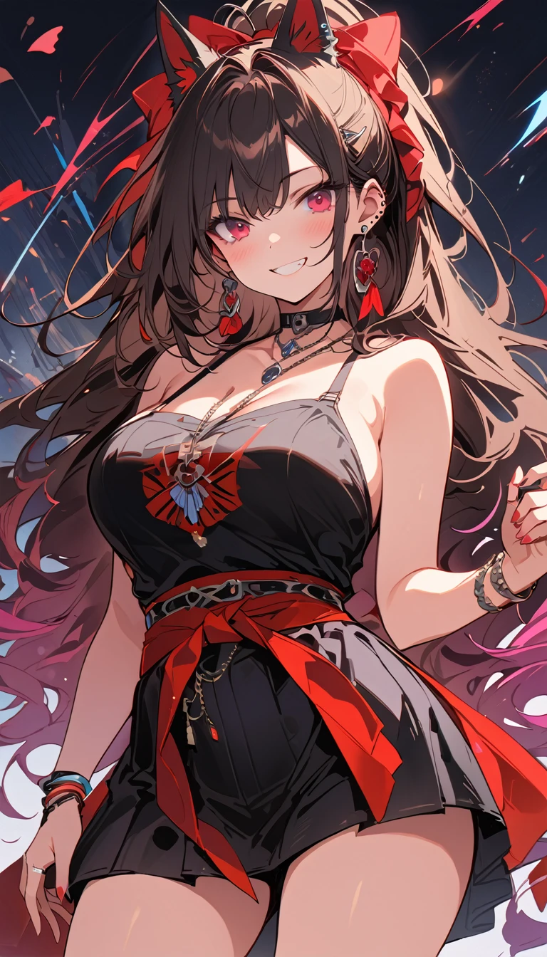 masterpiece, Highest quality, whole body, One girl, bangs, black choker, blush, bracelet, chest, choker, clothes The surrounding area waist, clavicle, Cowboy Shot, ear Earrings, Eyebrows visible through hair, Gradient Hair, Grin, fix, jewelry, Kogal, Long Hair, View Viewer, Earrings, Red eyes, ring, , smile, alone, street, null, cherry blossoms, petal,figure, (magazine:1.3), (cover-style:1.3), fashionable, woman, Vibrant, Pause, front, colorful, dynamic, background, element, have confidence, Performance, Holding, statement, accessories, Majestic, Coiled, The surrounding area, touch, scene, article, cover, bold, to attract attention, title, stylish, font, Catchy, Heading, big, impressive, Modern, trend, concentrated, fashion,((masterpiece)), Highest quality, Absurd, Super detailed, Holographic, Cowboy Shot, ダイナミックなPause, Golden Ratio, Very cute girl, Mature Girls, Very beautiful, Super beautiful asian girl with super beautiful purple eyes, Very beautiful hair, Shiny skin, High Ponytail, nice and sexy body, Slim and delicate body, Perfect body, Cute Panties, Fox Headset, Get your picture taken in a cute alien spaceship,naked,Big Breasts,Sexy
